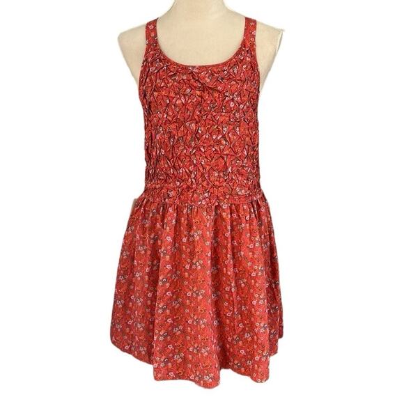 Free People Mini Dress Womens Medium Petunia Floral Apron Smocked Boho NWT - Picture 2 of 14